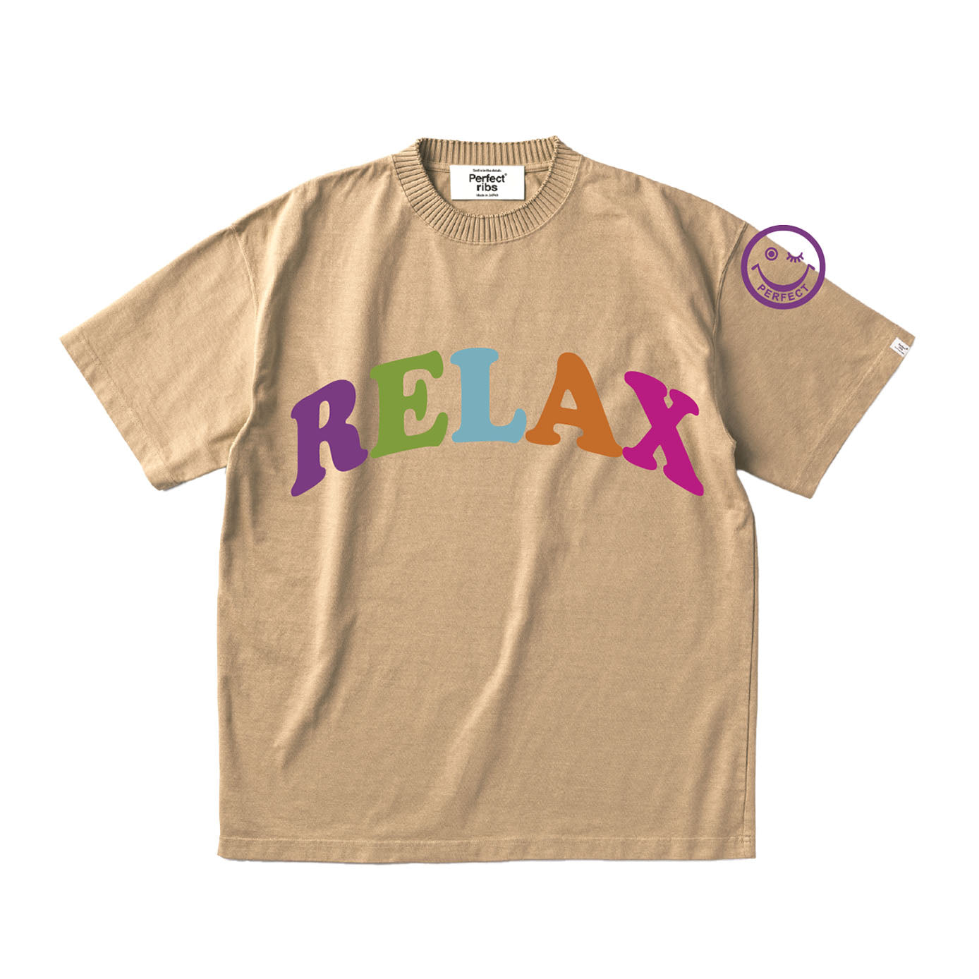 【Perfect ribs®︎×A LOVE MOVEMENT】"RELAX & OPTIMIST"Basic Short Sleeve T Shirts / Light Brown (ベーシック ショートスリーブ ティーシャツ/ライトブラウン)
