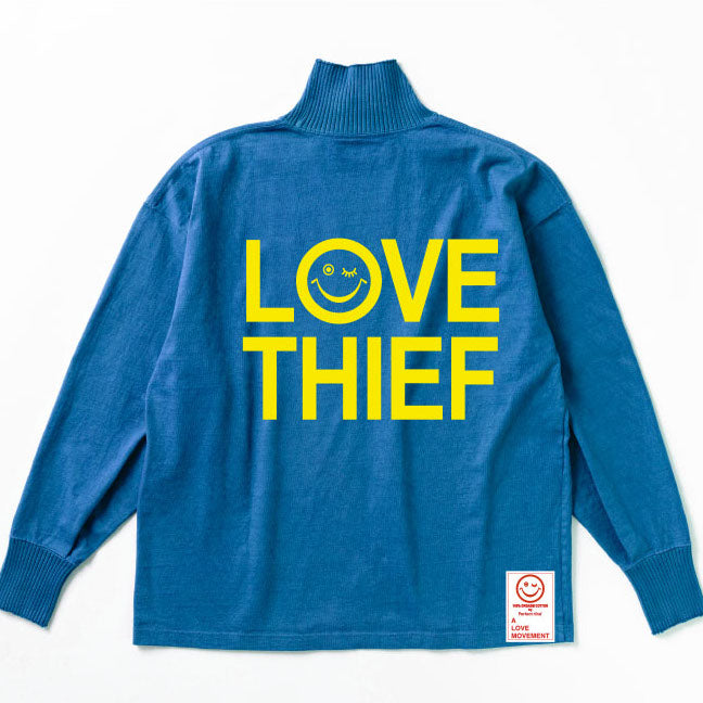 【Perfect ribs×A LOVE MOVEMENT】"LOVE THIEF" High Neck Long Sleeve T Shirt / Blue×Yellow (ハイネック ロングスリーブ ティーシャツ/ブルー×イエロー)