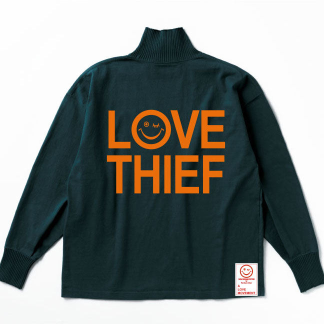 【Perfect ribs×A LOVE MOVEMENT】"LOVE THIEF" High Neck Long Sleeve T Shirt / Charcoal Green×Golden Yellow (ハイネック ロングスリーブ ティーシャツ/チャコールグリーン×ゴールデンイエロー)