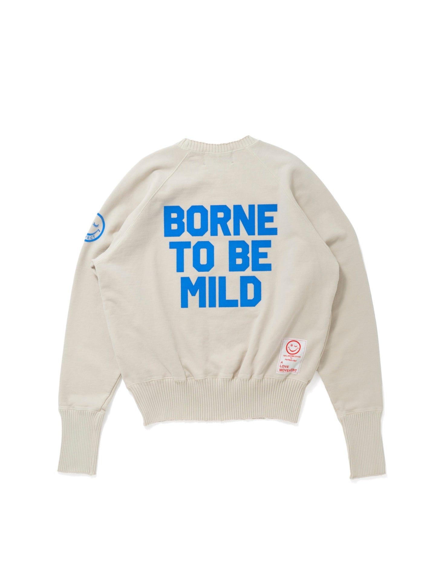 【Perfect ribs®︎×A LOVE MOVEMENT】"BORNE TO BE MILD" Strange Sleeve Crew Neck Sweat Shirts / Ivory(ストレンジスリーブ クルーネック スウェット/アイボリー)