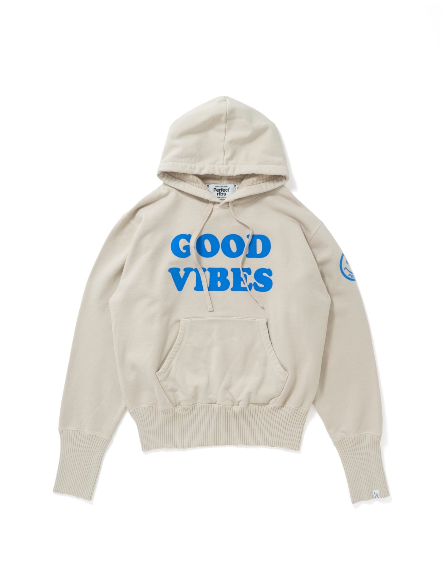 【Perfect ribs®︎×A LOVE MOVEMENT】"GOOD VIBES" Basic Hoodie / Ivory(ベーシック フーディー/アイボリー)