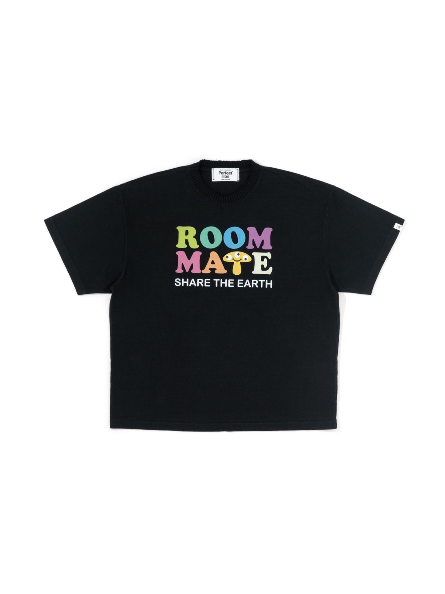 【Perfect ribs®︎×A LOVE MOVEMENT】"ROOMMATE"Basic Short Sleeve T Shirts / Black (ベーシック ショートスリーブ ティーシャツ/ブラック)