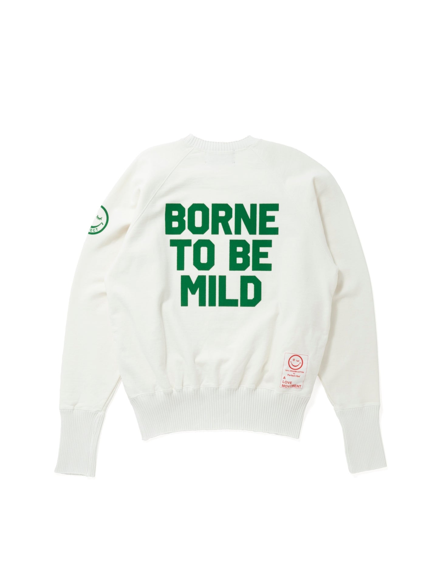 【Perfect ribs®︎×A LOVE MOVEMENT】"BORNE TO BE MILD" Strange Sleeve Crew Neck Sweat Shirts / White(ストレンジスリーブ クルーネック スウェット/ホワイト)