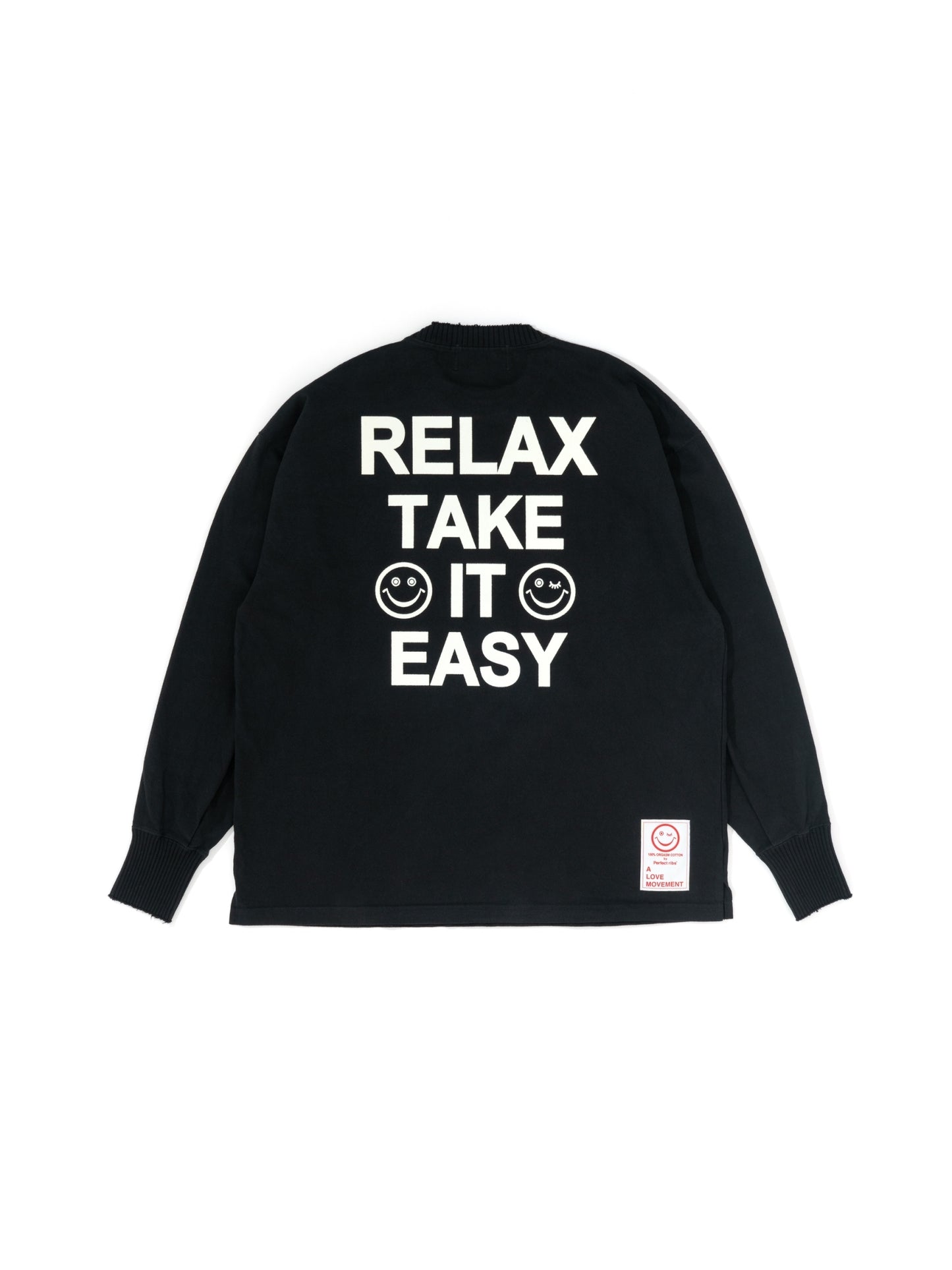 【Perfect ribs®︎×A LOVE MOVEMENT】"RELAX TAKE IT EASY"Side Slit Long Sleeve T Shirts / Black(サイドスリット ロングスリーブ ティーシャツ/ブラック)