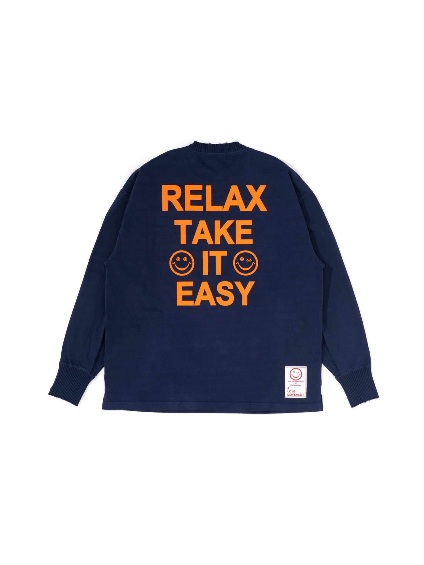 【Perfect ribs®︎×A LOVE MOVEMENT】"RELAX TAKE IT EASY"Side Slit Long Sleeve T Shirts / Navy Purple(サイドスリット ロングスリーブ ティーシャツ/ネイビーパープル)