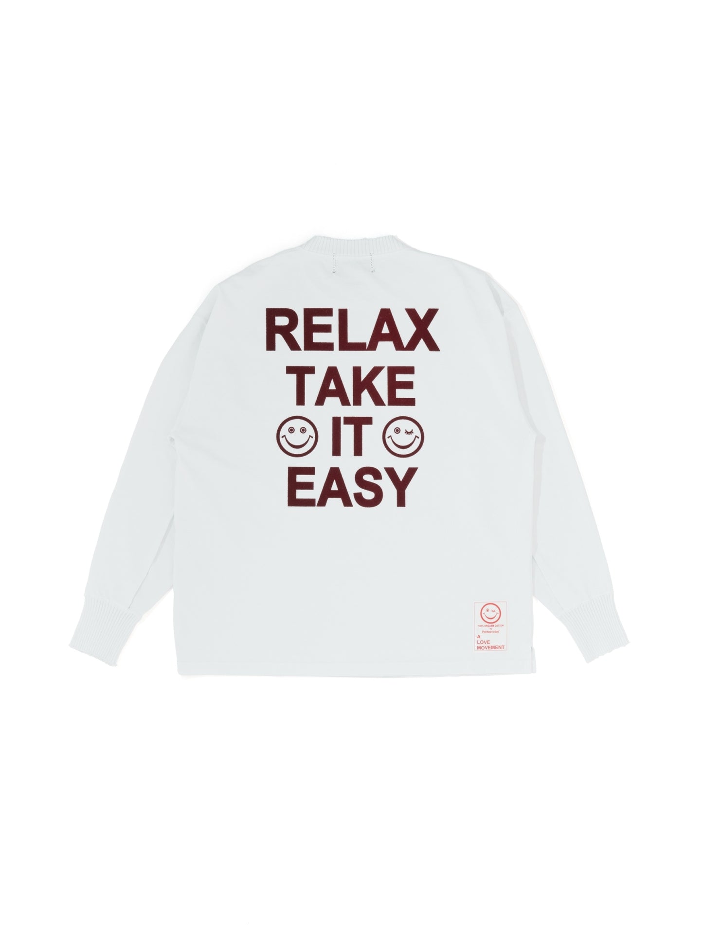 【Perfect ribs®︎×A LOVE MOVEMENT】"RELAX TAKE IT EASY"Side Slit Long Sleeve T Shirts / Cloud White(サイドスリット ロングスリーブ ティーシャツ/クラウドホワイト)