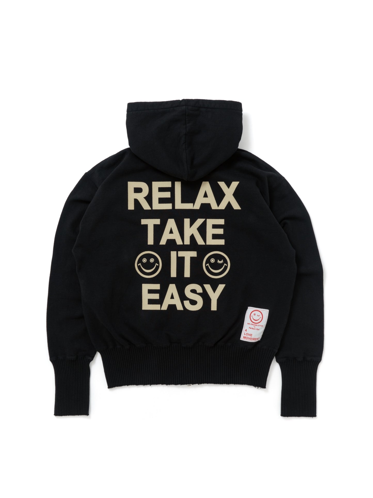 【Perfect ribs×A LOVE MOVEMENT】"RELAX TAKE IT EASY" Basic Zip Hoodie / Black(ベーシック ジップ フーディー/ブラック)
