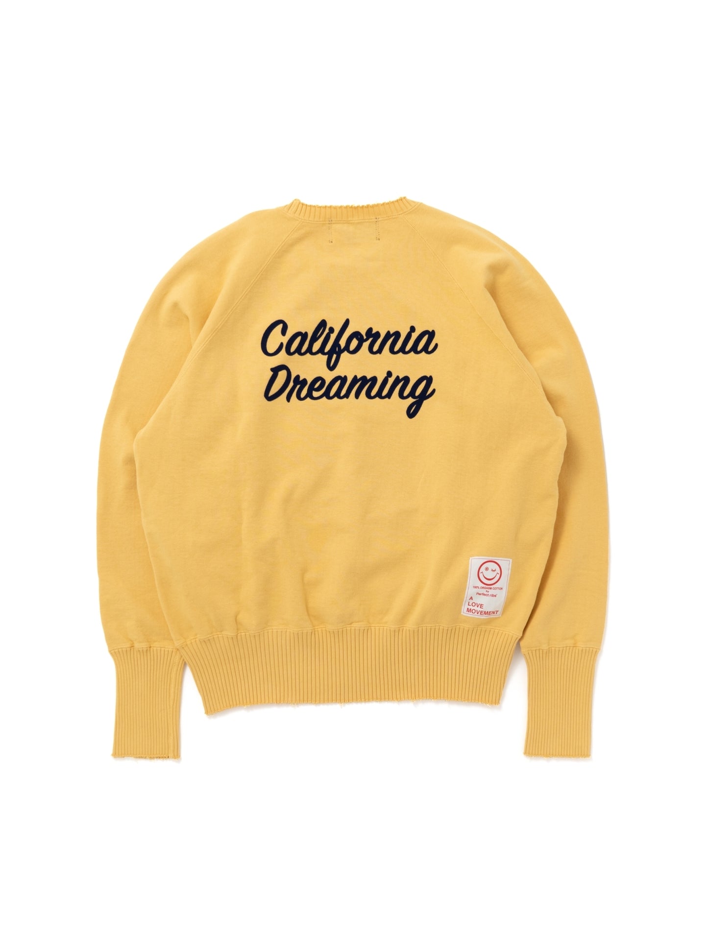 【Perfect ribs®︎×A LOVE MOVEMENT】"California Dreaming" Strange Sleeve Crew Neck Sweat Shirts / Yellow(ストレンジスリーブ クルーネック スウェット/イエロー)