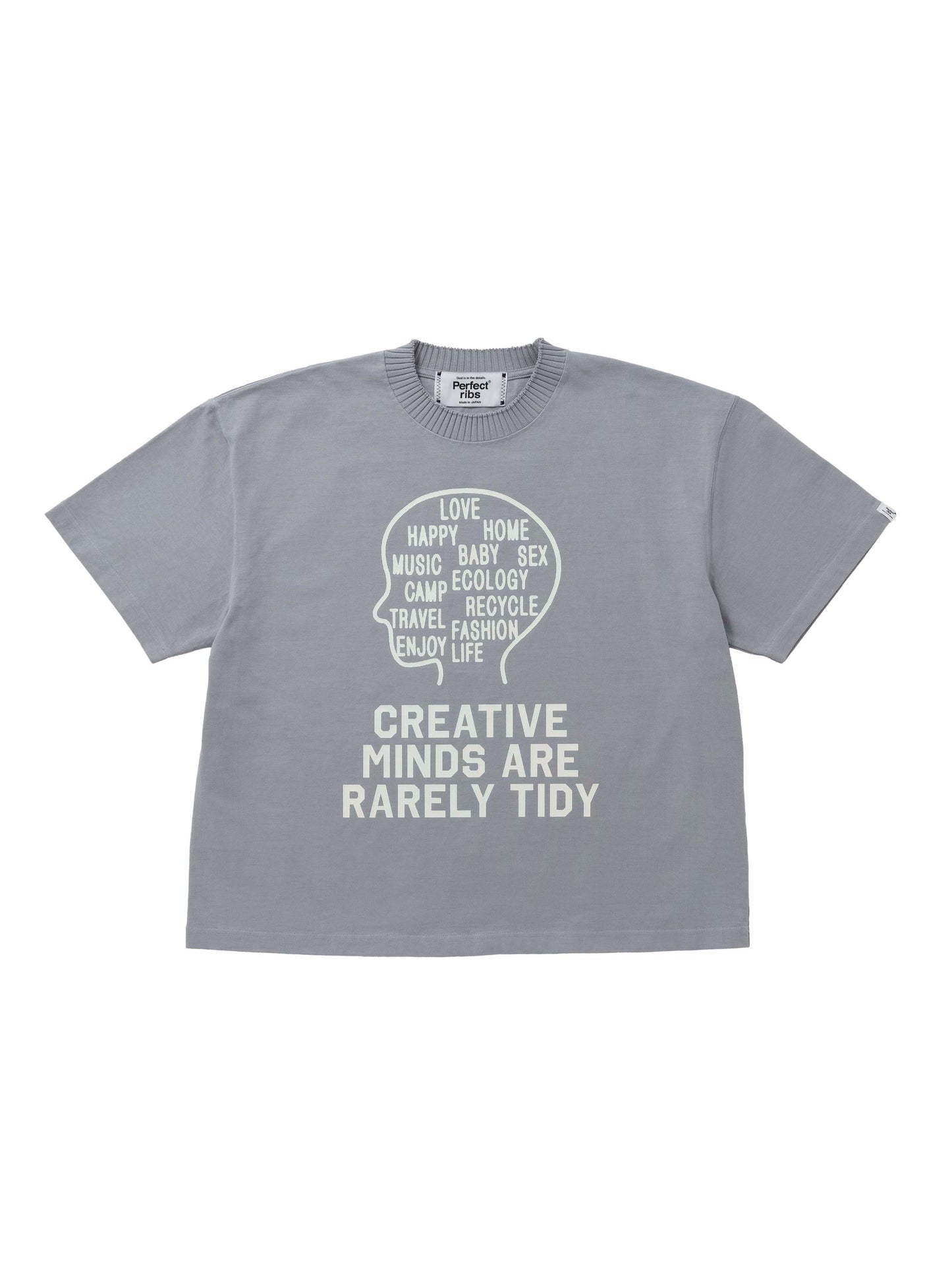 【Perfect ribs®︎×A LOVE MOVEMENT】"CREATIVE MINDS ARE RARELY TIDY"Basic Short Sleeve T Shirts / Gray(ベーシック ショートスリーブ ティーシャツ/グレー)
