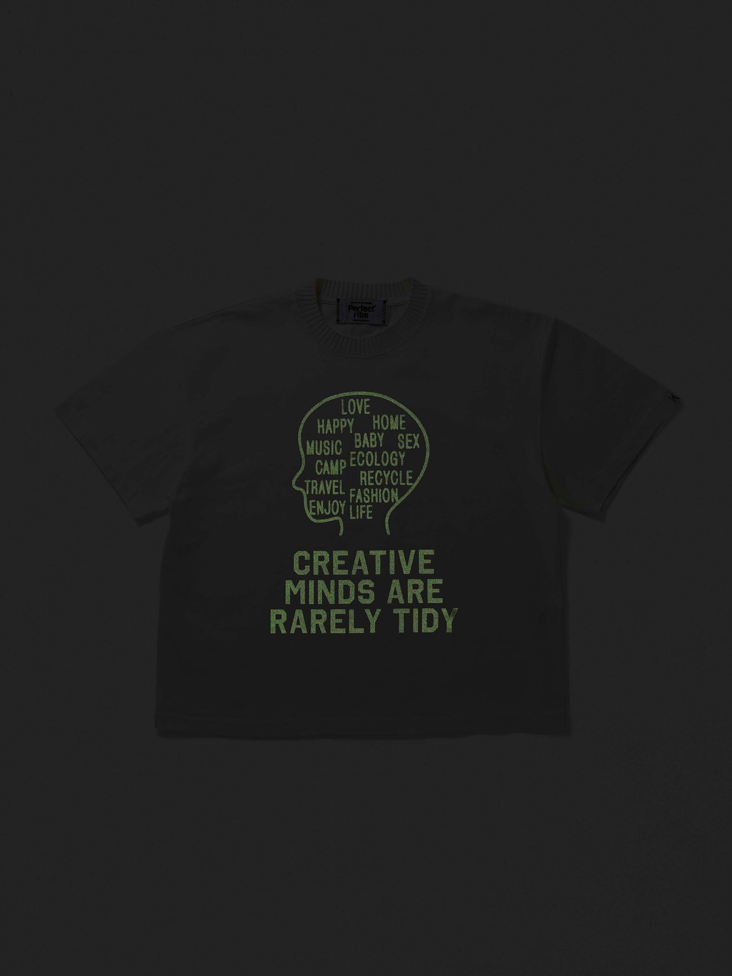 【Perfect ribs®︎×A LOVE MOVEMENT】"CREATIVE MINDS ARE RARELY TIDY"Basic Short Sleeve T Shirts / Charcoal Green(ベーシック ショートスリーブ ティーシャツ/チャコールグリーン)