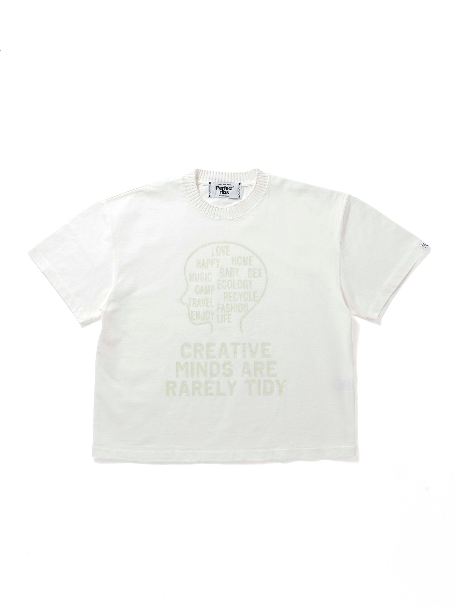 【Perfect ribs®︎×A LOVE MOVEMENT】"CREATIVE MINDS ARE RARELY TIDY"Basic Short Sleeve T Shirts / White(ベーシック ショートスリーブ ティーシャツ/ホワイト)
