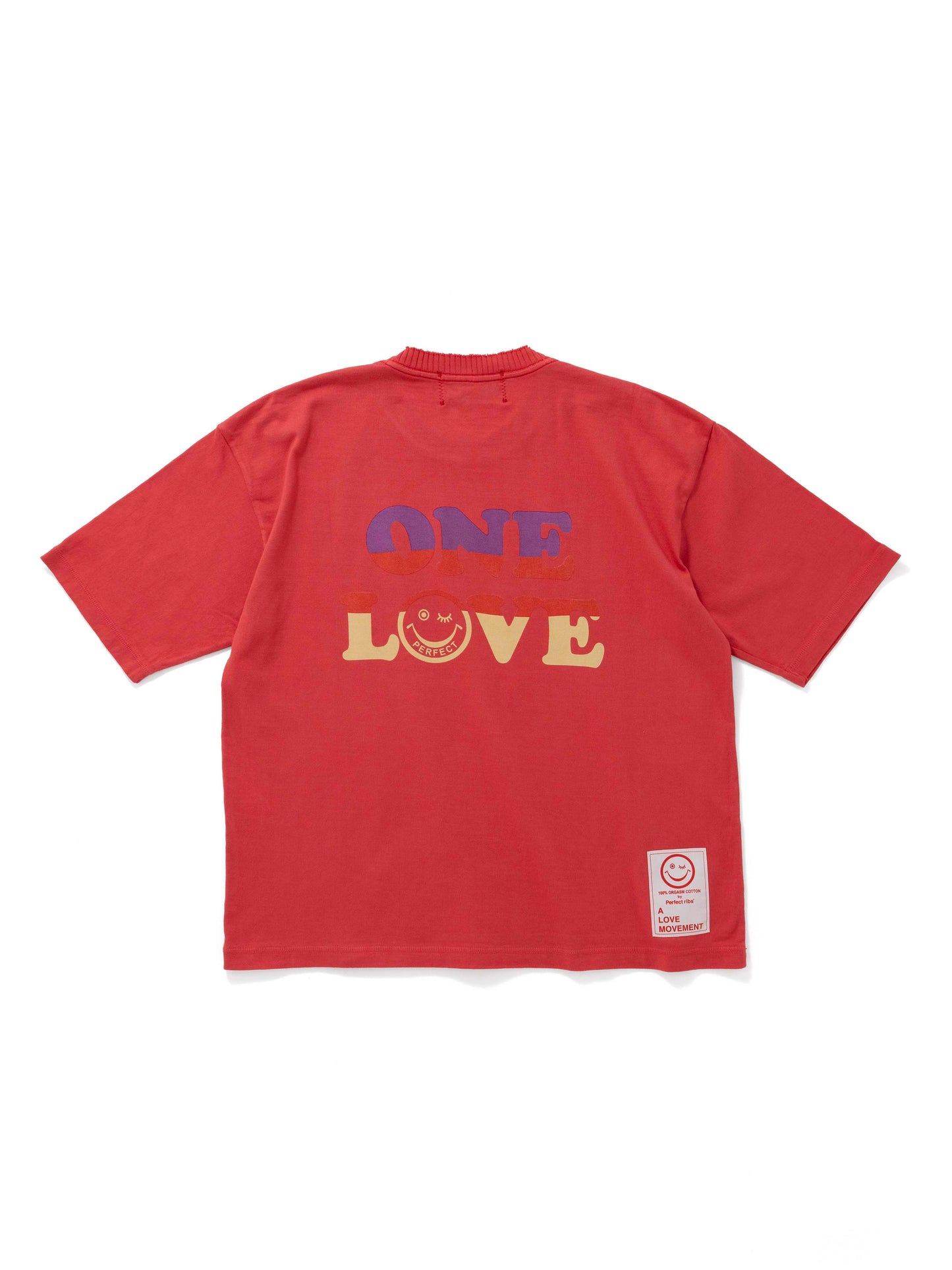 【Perfect ribs®︎×A LOVE MOVEMENT】"ONE LOVE"Short Sleeve T Shirts / Coral Red(ショートスリーブ ティーシャツ/コーラルレッド)