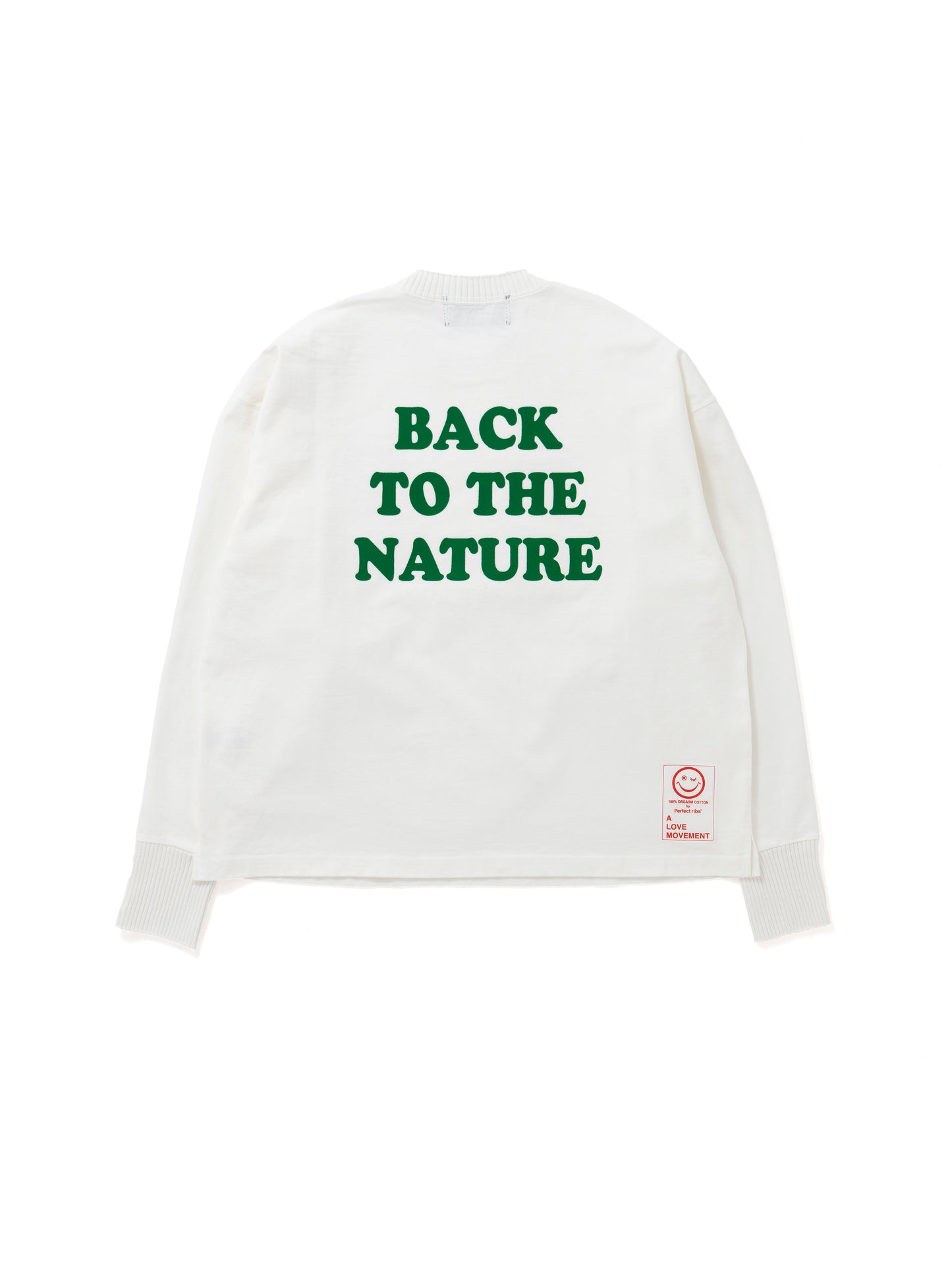 【Perfect ribs®︎×A LOVE MOVEMENT】"BACK TO NATURE" Side Slit Long Sleeve T Shirts / White(サイドスリット ロングスリーブ ティーシャツ/ホワイト)