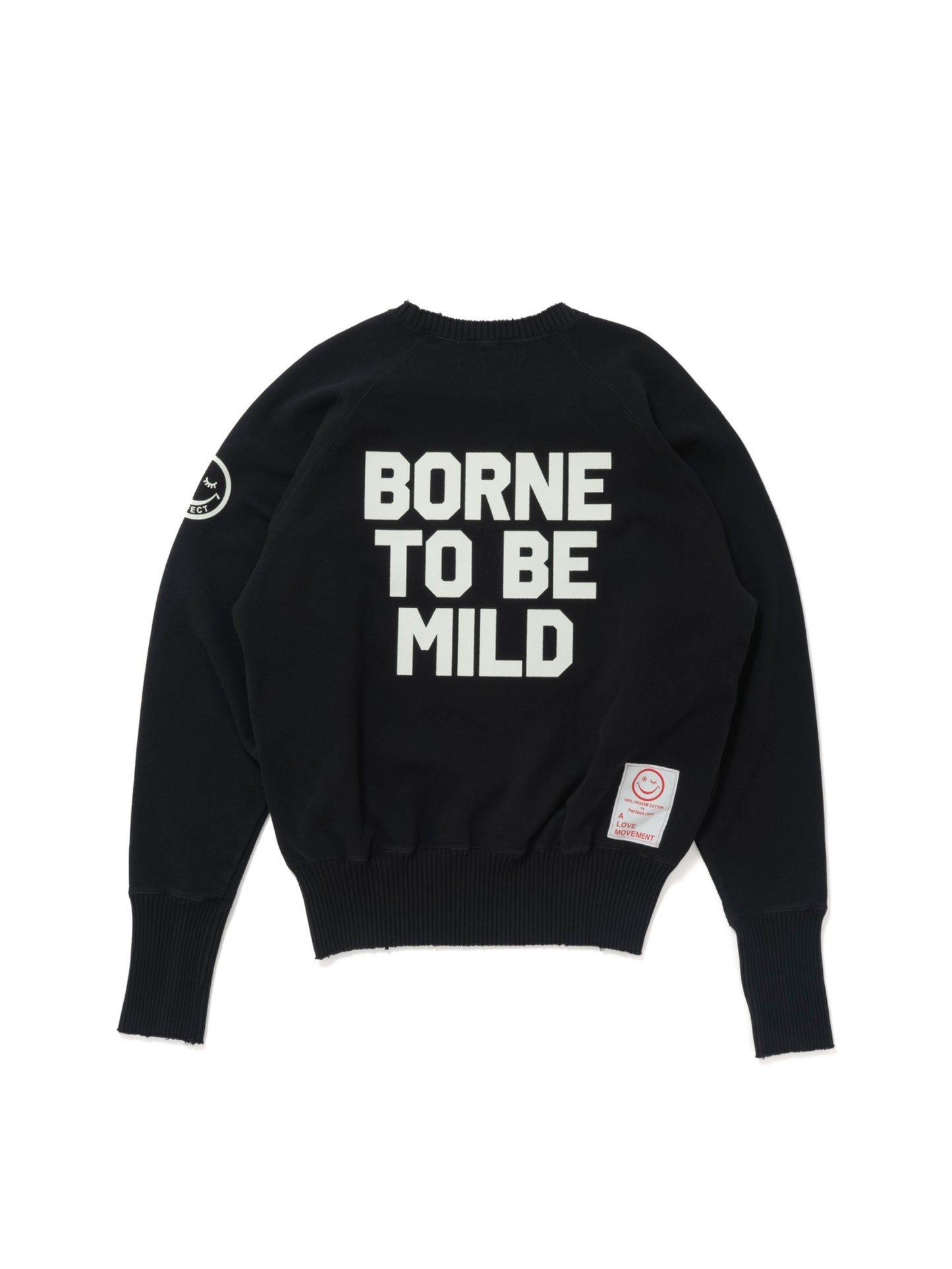 【Perfect ribs®︎×A LOVE MOVEMENT】"BORNE TO BE MILD" Strange Sleeve Crew Neck Sweat Shirts / Black(ストレンジスリーブ クルーネック スウェット/ブラック)