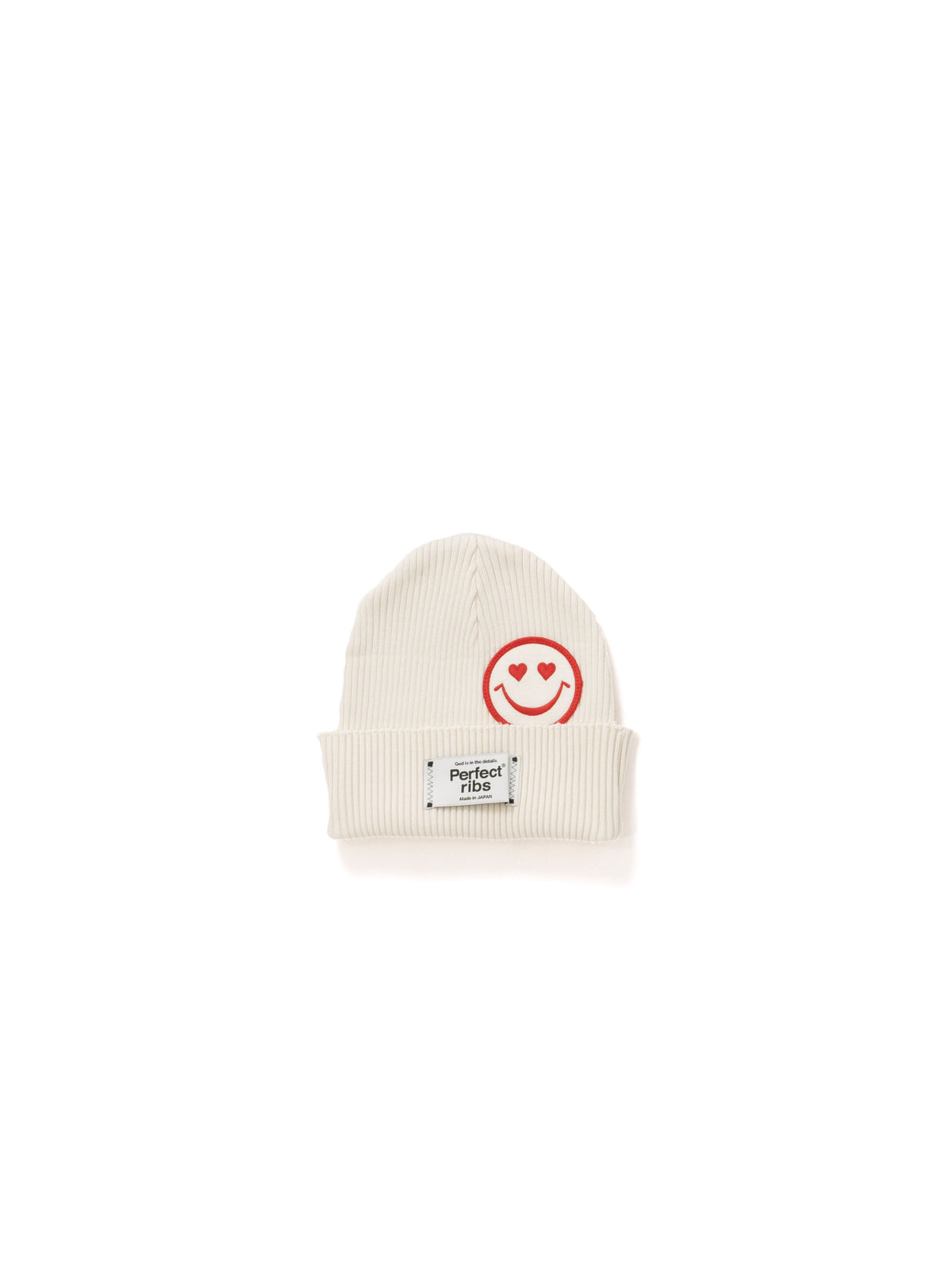 【Perfect ribs®︎×A LOVE MOVEMENT】"LOVE Smile Patch" Basic Rib Beanie Cap / Ivory(ベーシック リブビーニーキャップ/アイボリー)