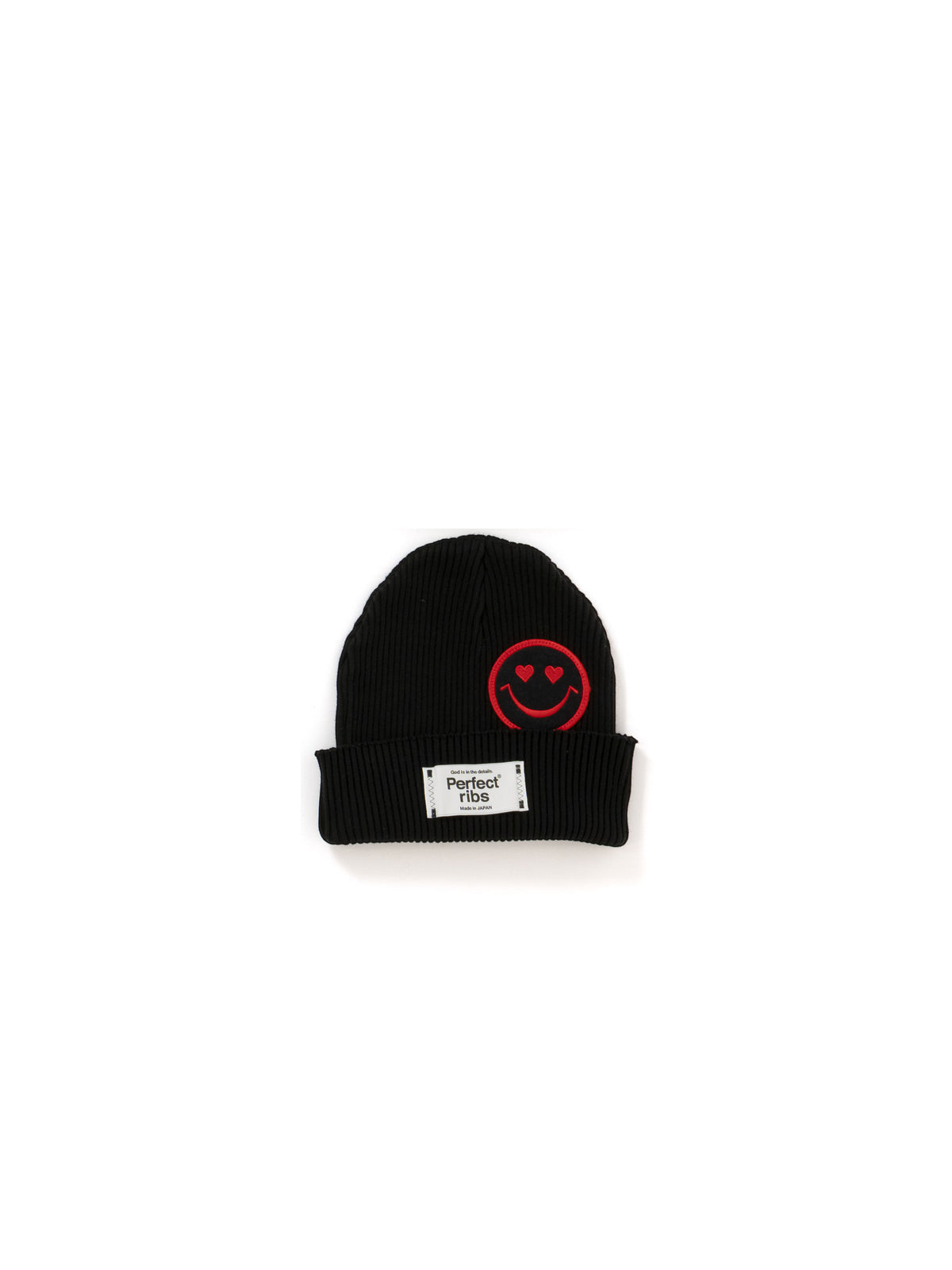 【Perfect ribs®︎×A LOVE MOVEMENT】"LOVE Smile Patch" Basic Rib Beanie Cap / Black(ベーシック リブビーニーキャップ/ブラック)