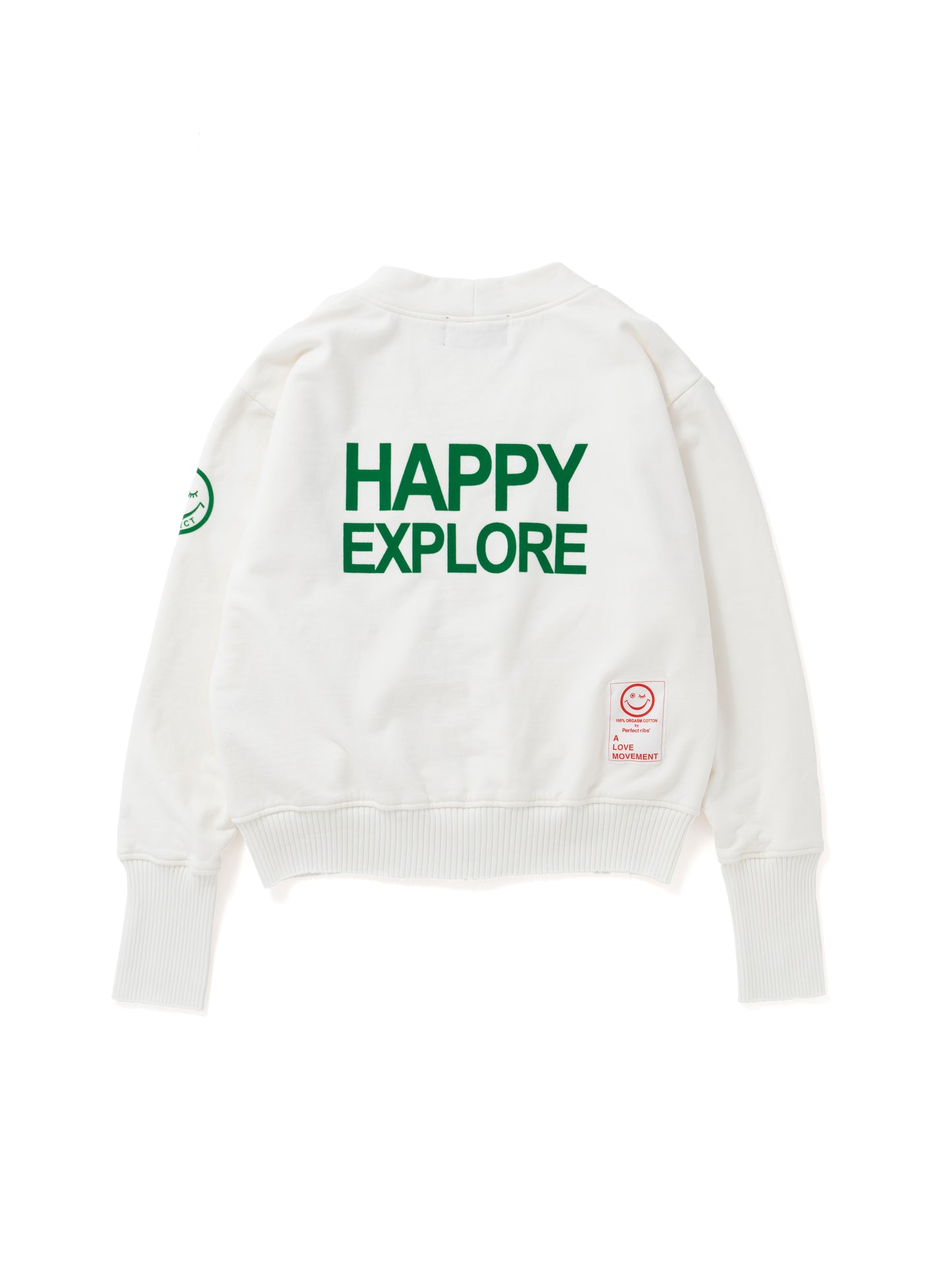 【Perfect ribs®︎×A LOVE MOVEMENT】"HAPPY EXPLORE" Basic Sweat Cardigan / White(ベーシック スウェットカーディガン/ホワイト)