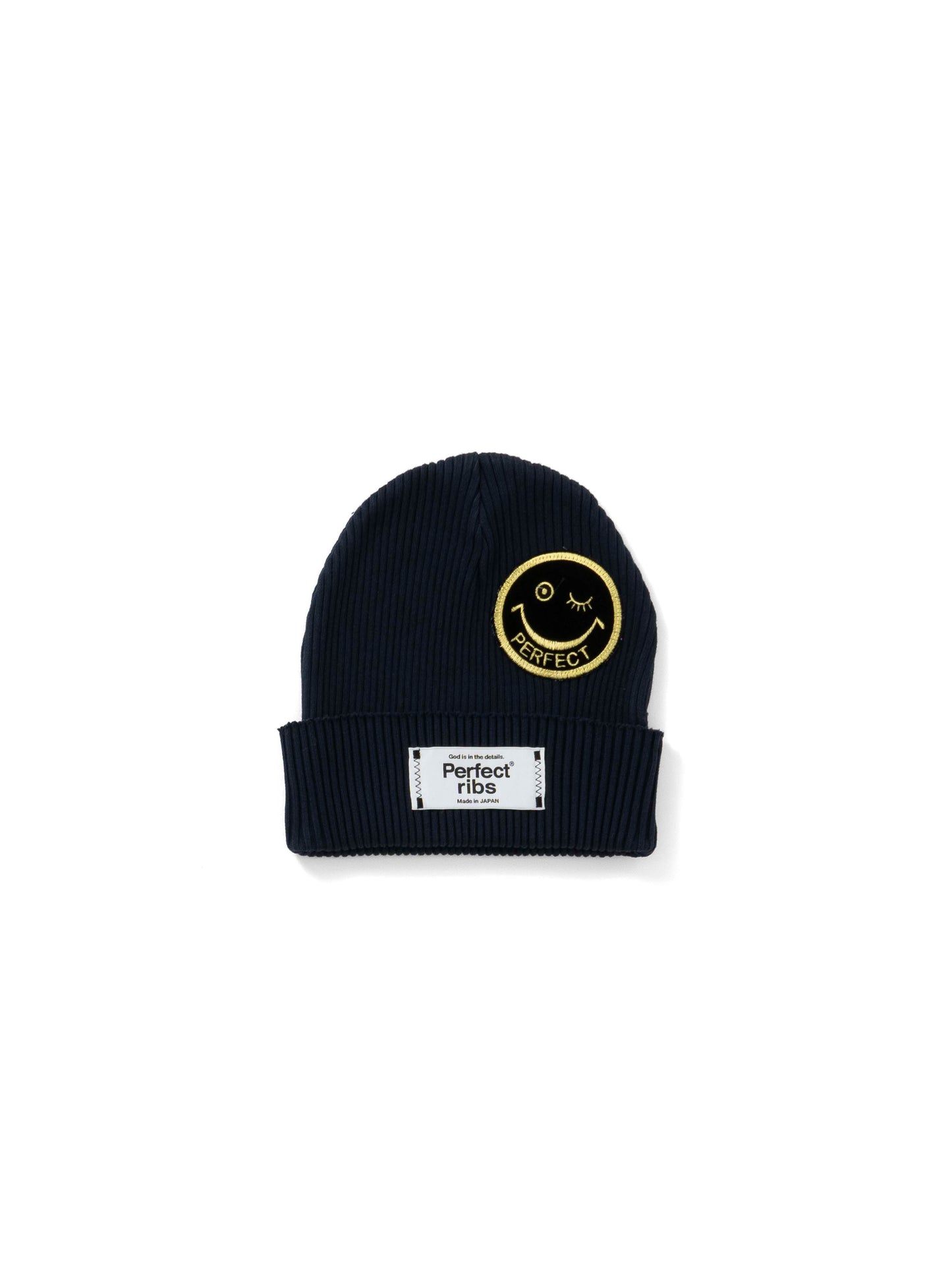 【Perfect ribs®︎×A LOVE MOVEMENT】"SMILE Patch" Rib Beanie Cap / Royal Navy(リブ ビーニー キャップ/ロイヤルネイビー)