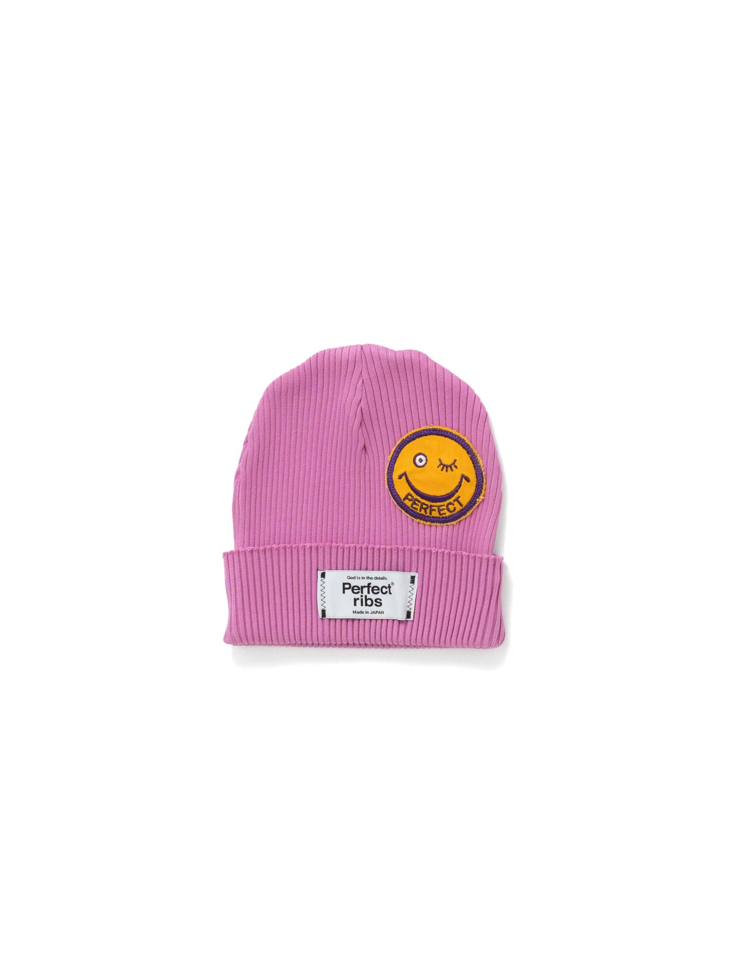 【Perfect ribs®︎×A LOVE MOVEMENT】"SMILE Patch" Rib Beanie Cap / Violet(リブ ビーニー キャップ/バイオレット)