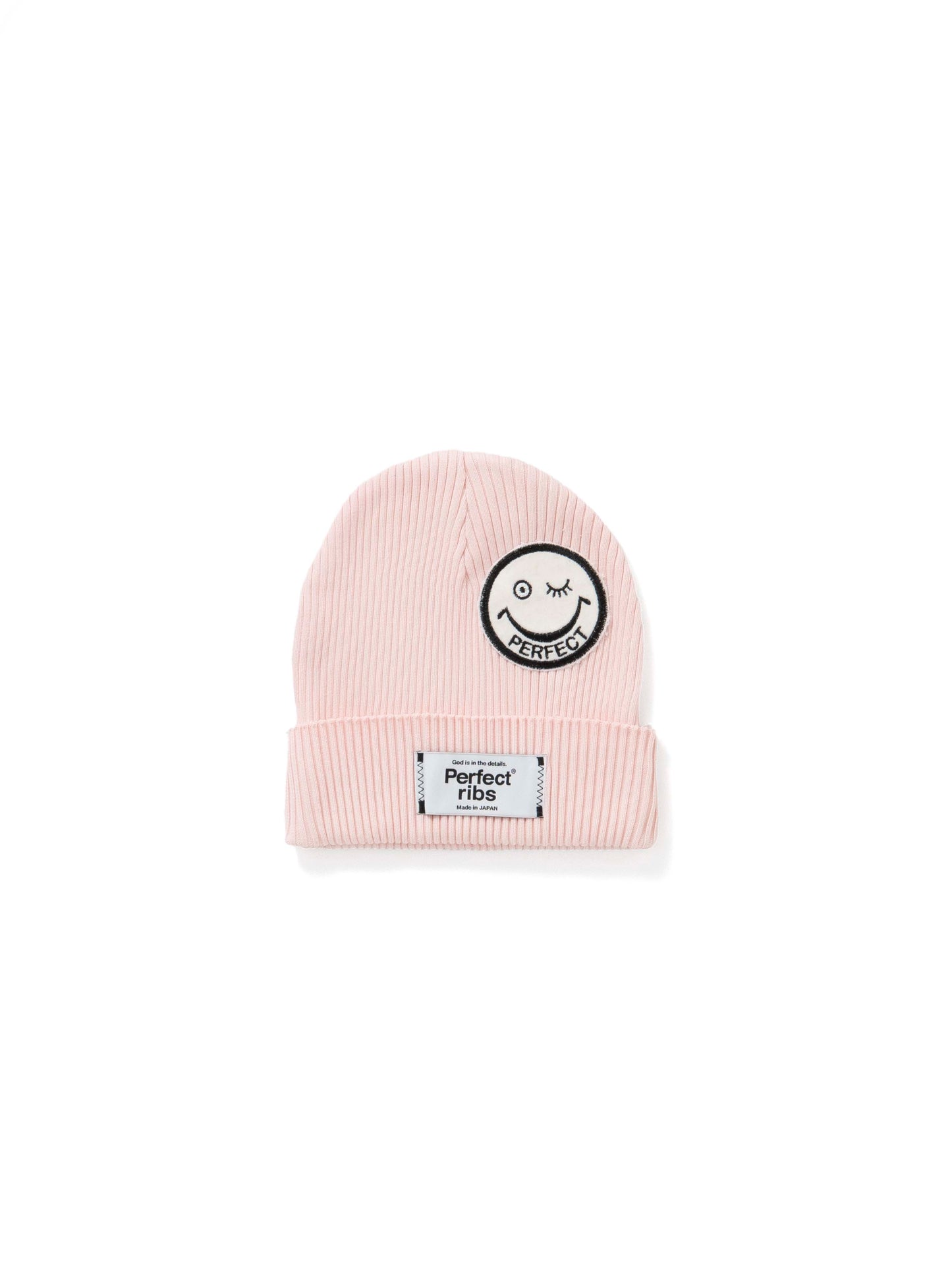【Perfect ribs®︎×A LOVE MOVEMENT】"SMILE Patch" Rib Beanie Cap / Pink(リブ ビーニー キャップ/ピンク)