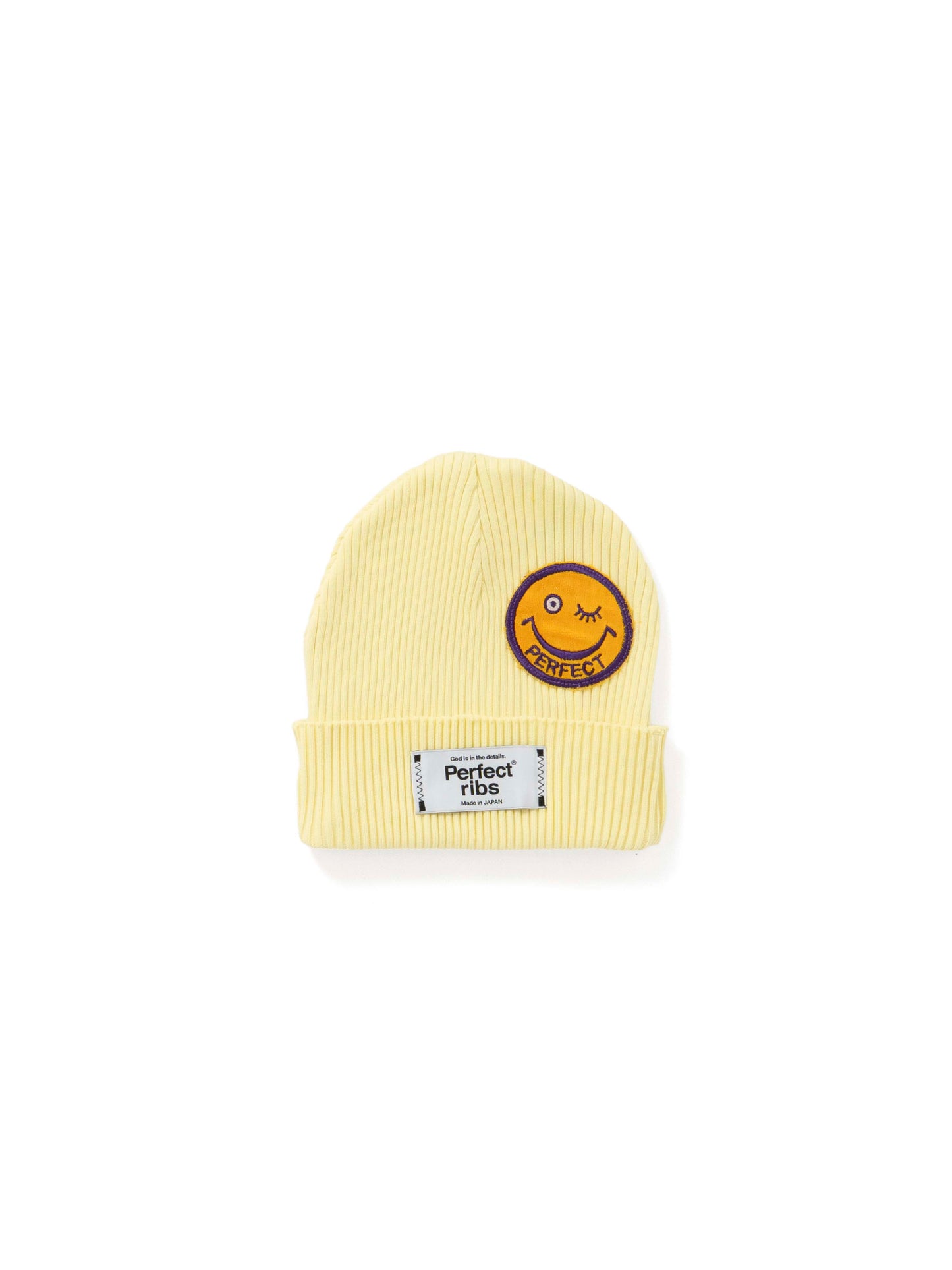 【Perfect ribs®︎×A LOVE MOVEMENT】"SMILE Patch" Rib Beanie Cap / Lemon(リブ ビーニー キャップ/レモン)