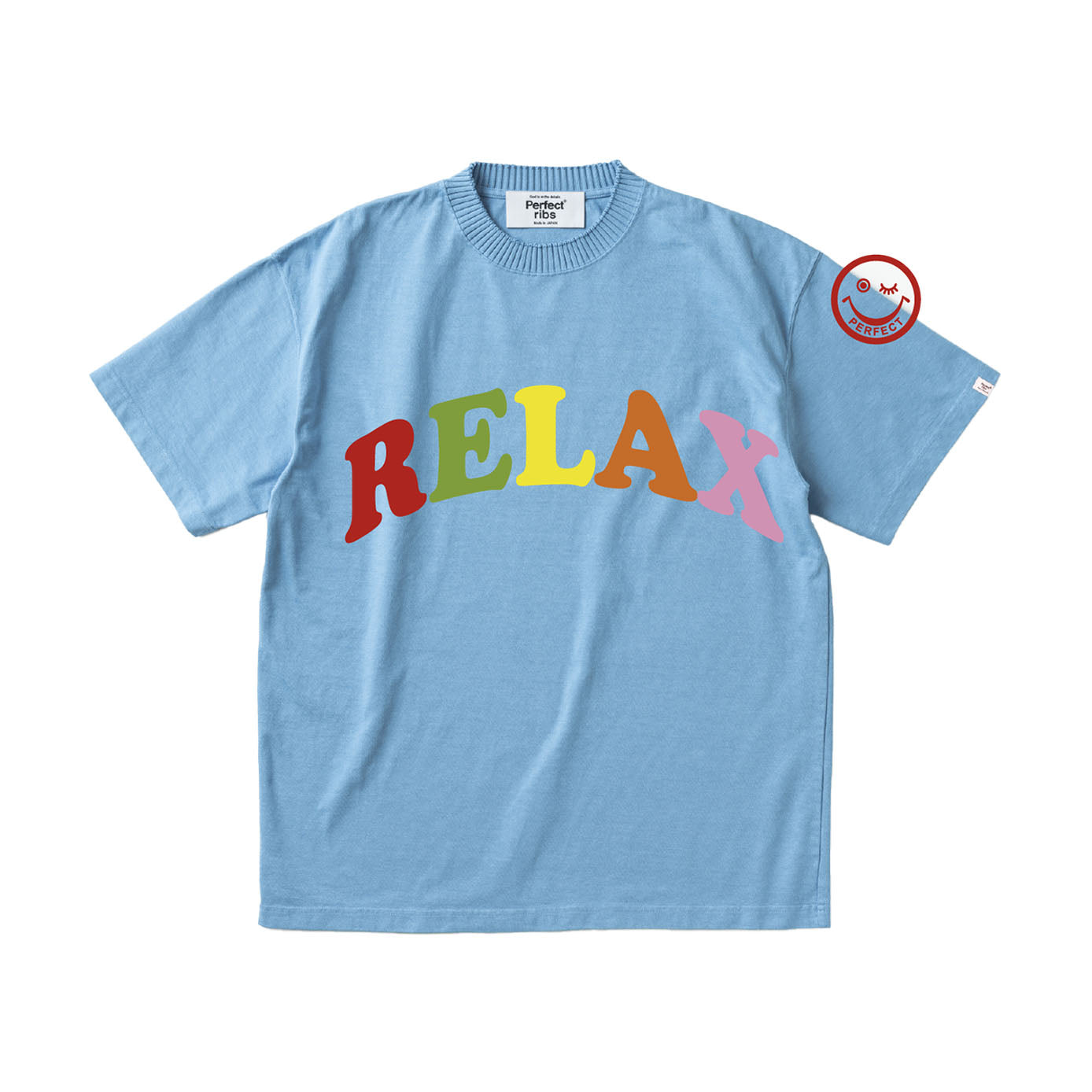 【Perfect ribs®︎×A LOVE MOVEMENT】"RELAX & OPTIMIST"Basic Short Sleeve T Shirts / Sax (ベーシック ショートスリーブ ティーシャツ/サックス)