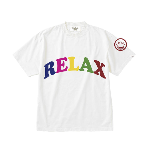 【Perfect ribs®︎×A LOVE MOVEMENT】"RELAX & OPTIMIST"Basic Short Sleeve T Shirts / White (ベーシック ショートスリーブ ティーシャツ/ホワイト)