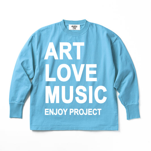 Exclusive Color【Perfect ribs×A LOVE MOVEMENT】 "ART LOVE MUSIC" Basic Long Sleeve T Shirt / Sax×White (ベーシック ショートスリーブ ティーシャツ/サックス×ホワイト)