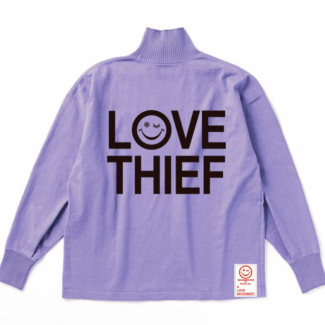 【Perfect ribs×A LOVE MOVEMENT】"LOVE THIEF" High Neck Long Sleeve T Shirt / Lavender×Marron (ハイネック ロングスリーブ ティーシャツ/ラベンダー×マルーン)