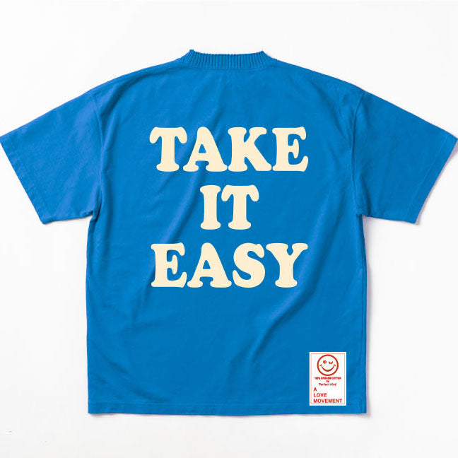 【Perfect ribs×A LOVE MOVEMENT】"TAKE IT EASY" Basic Short Sleeve T Shirt / Blue×Soft Pearl (ベーシック ショートスリーブ ティーシャツ/ブルー×ソフトパール)