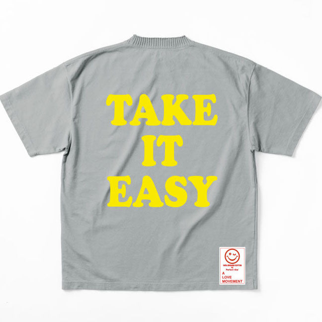 【Perfect ribs×A LOVE MOVEMENT】"TAKE IT EASY" Basic Short Sleeve T Shirt / Gray×Yellow (ベーシック ショートスリーブ ティーシャツ/グレー×イエロー)