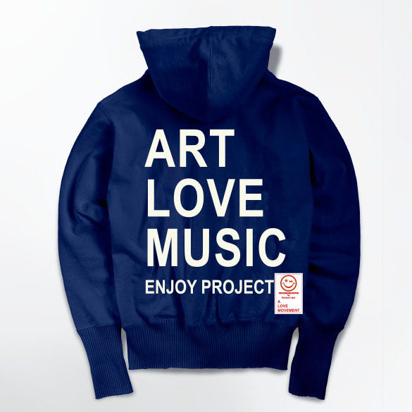 【Perfect ribs×A LOVE MOVEMENT】"ART LOVE MUSIC" Basic Zip Hoodie / Navy×Soft Pearl (ベーシック ジップ フーディー/ネイビー×ソフトパール)