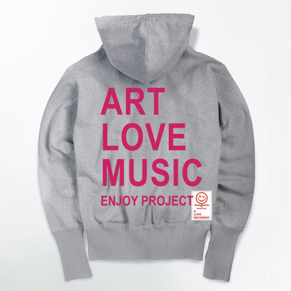 【Perfect ribs×A LOVE MOVEMENT】"ART LOVE MUSIC" Basic Zip Hoodie / Heather Gray×Pink (ベーシック ジップ フーディー/ヘザーグレー×ピンク)