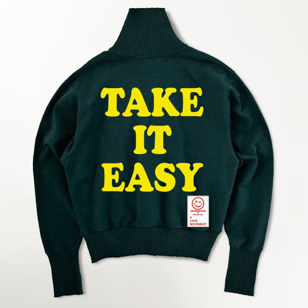 【Perfect ribs×A LOVE MOVEMENT】"TAKE IT EASY" Turtle Neck Sweat Shirt / Charcoal Green×Yellow (タートルネック スウェット/チャコールグリーン×イエロー)