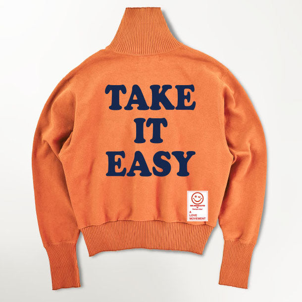 【Perfect ribs×A LOVE MOVEMENT】"TAKE IT EASY" Turtle Neck Sweat Shirt / Orange×Royal Blue (タートルネック スウェット/オレンジ×ロイヤルブルー)