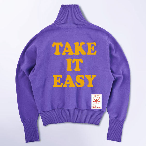 【Perfect ribs×A LOVE MOVEMENT】"TAKE IT EASY" Turtle Neck Sweat Shirt / Purple×Golden Yellow (タートルネック スウェット/パープル×ゴールデンイエロー)