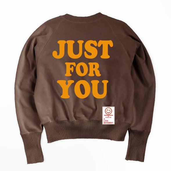 【Perfect ribs×A LOVE MOVEMENT】"JUST FOR YOU" Strange Sleeve Crew Neck Sweat Shirt / Brown×Golden Yellow (ストレンジスリーブ クルーネック スウェット/ブラウン×ゴールデンイエロー)