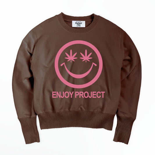 【Perfect ribs×A LOVE MOVEMENT】"SMILE DON'T WORRY" Strange Sleeve Crew Neck Sweat Shirt / Brown×Pastel Pink (ストレンジスリーブ クルーネック スウェット/ブラウン×パステルピンク)