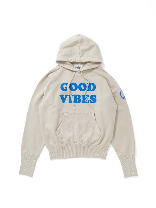 【Perfect ribs®︎×A LOVE MOVEMENT】"GOOD VIBES" Basic Hoodie / Ivory(ベーシック フーディー/アイボリー)