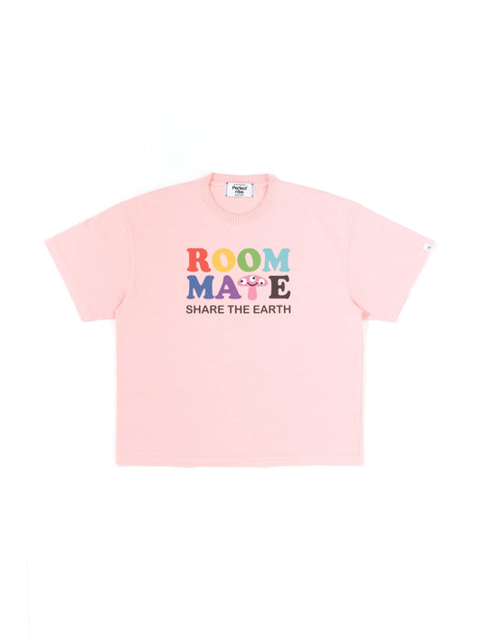 【Perfect ribs®︎×A LOVE MOVEMENT】"ROOMMATE"Basic Short Sleeve T Shirts / Pink (ベーシック ショートスリーブ ティーシャツ/ピンク)