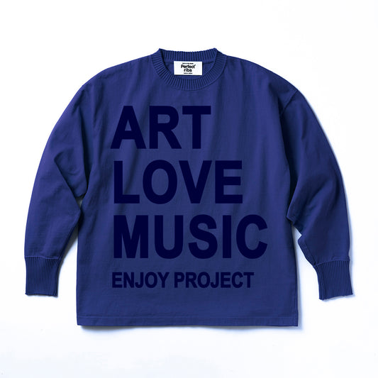 Exclusive Color【Perfect ribs×A LOVE MOVEMENT】 "ART LOVE MUSIC" Basic Long Sleeve T Shirt / Vintage Navy×Ink Blue (ベーシック ロングスリーブ ティーシャツ/ヴィンテージネイビー×インクブルー)