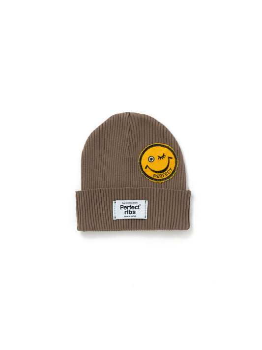 【Perfect ribs®︎×A LOVE MOVEMENT】"SMILE Patch" Rib Beanie Cap / Chai×Yellow (リブ ビーニー キャップ/チャイ×イエロー)