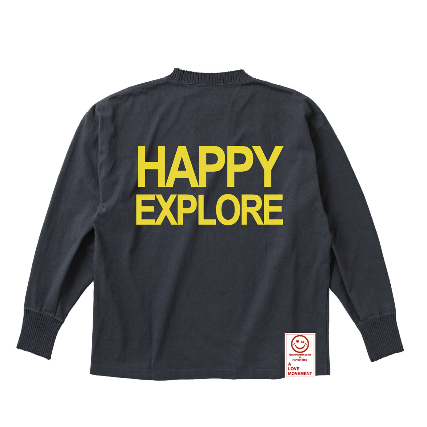 【Perfect ribs®︎×A LOVE MOVEMENT】"ADIOS SENORITA & HAPPY EXPLORE"Side Slit Long Sleeve T Shirts / Vintage Black(サイドスリット ロングスリーブ ティーシャツ/ヴィンテージブラック)