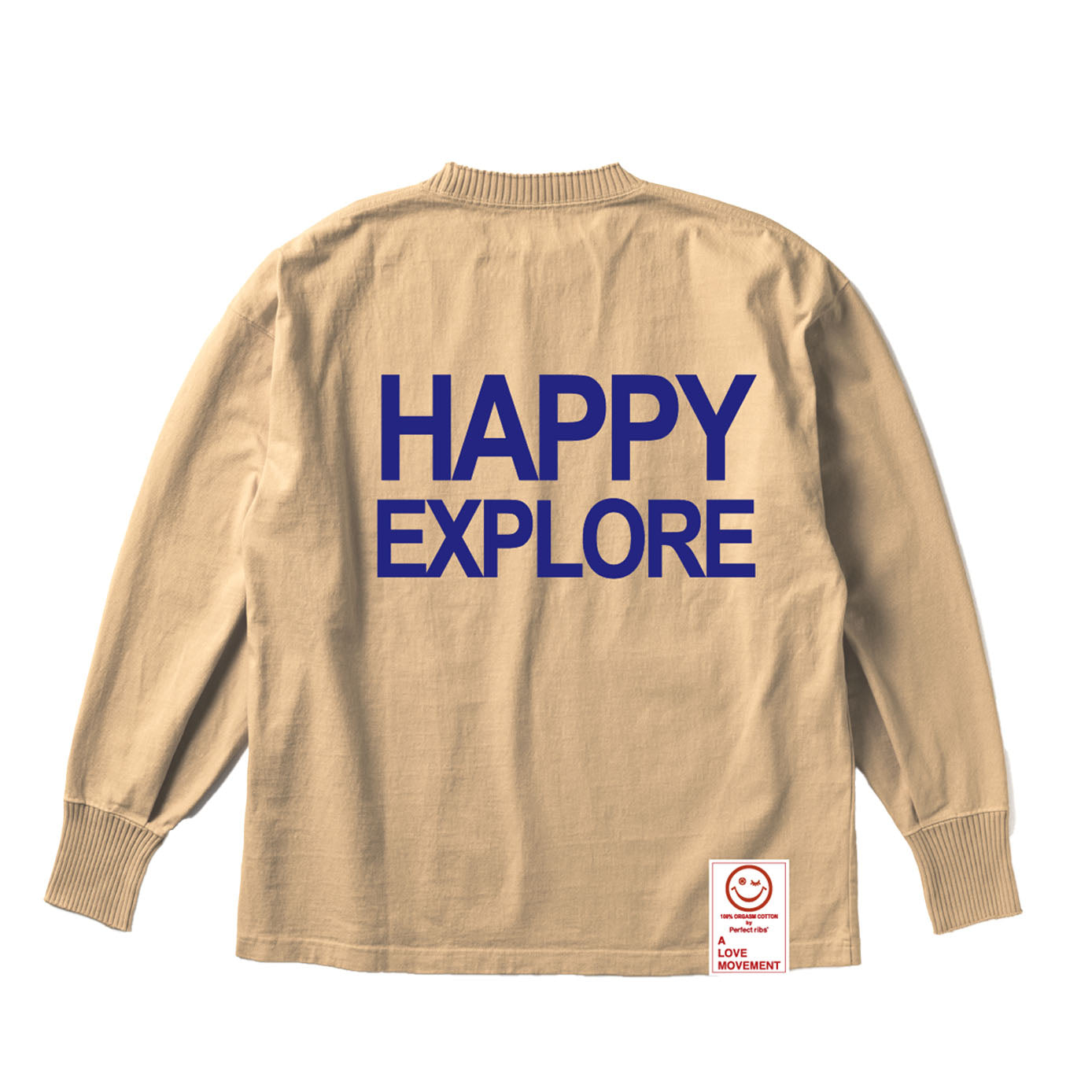 【Perfect ribs®︎×A LOVE MOVEMENT】"ADIOS SENORITA & HAPPY EXPLORE"Side Slit Long Sleeve T Shirts / Light Brown(サイドスリット ロングスリーブ ティーシャツ/ライトブラウン)