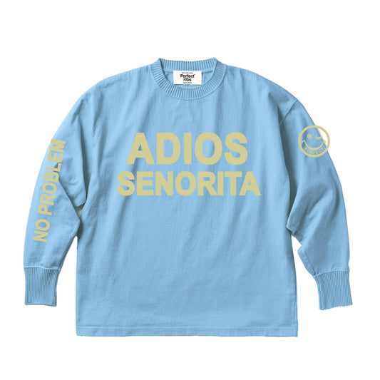 【Perfect ribs®︎×A LOVE MOVEMENT】"ADIOS SENORITA & HAPPY EXPLORE"Side Slit Long Sleeve T Shirts / Sax(サイドスリット ロングスリーブ ティーシャツ/サックス)