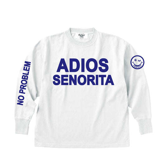 【Perfect ribs®︎×A LOVE MOVEMENT】"ADIOS SENORITA & HAPPY EXPLORE"Side Slit Long Sleeve T Shirts / White(サイドスリット ロングスリーブ ティーシャツ/ホワイト)