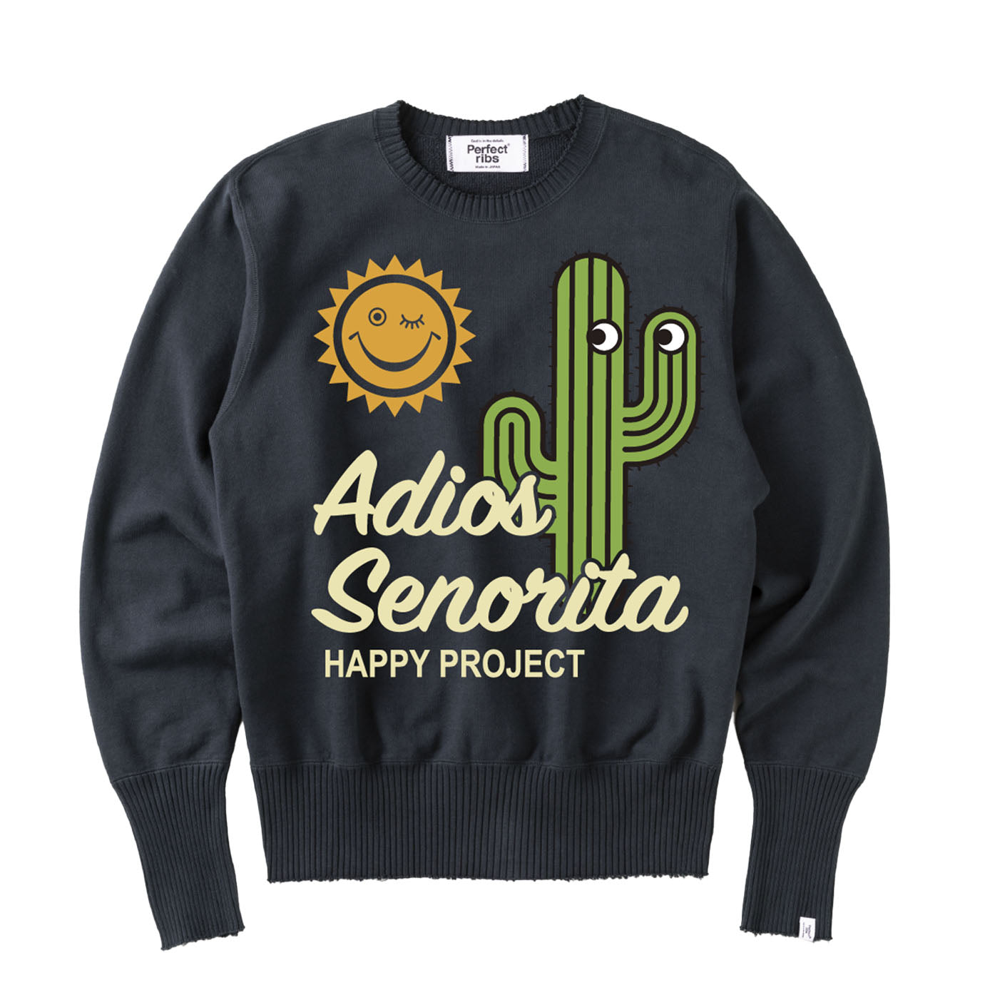 【Perfect ribs®︎×A LOVE MOVEMENT】"Adios Senorita & California Dreaming" Strange Sleeve Crew Neck Sweat Shirts / Vintage Black(ストレンジスリーブ クルーネック スウェット/ヴィンテージブラック)