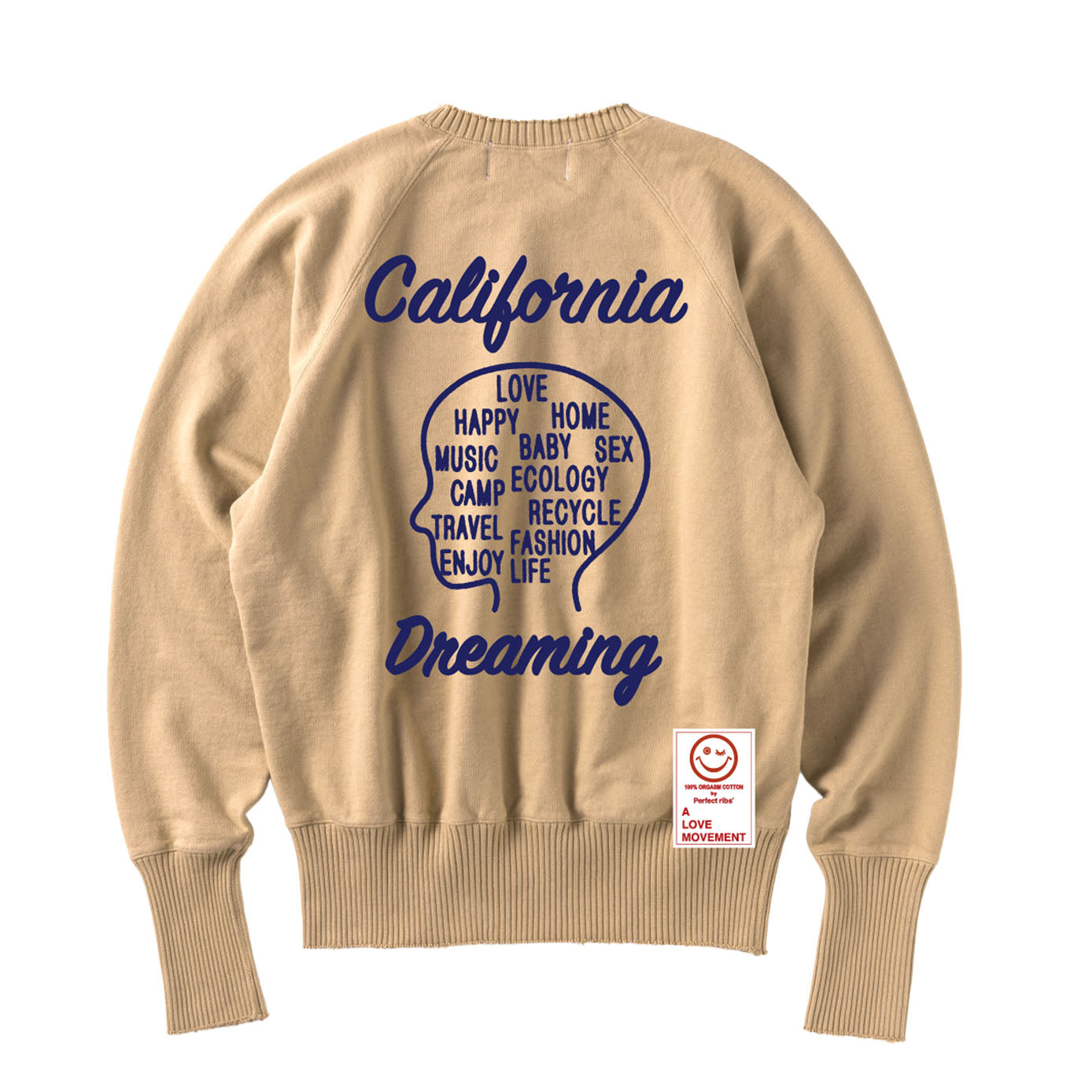 【Perfect ribs®︎×A LOVE MOVEMENT】"Adios Senorita & California Dreaming" Strange Sleeve Crew Neck Sweat Shirts / Light Brown(ストレンジスリーブ クルーネック スウェット/ライトブラウン)