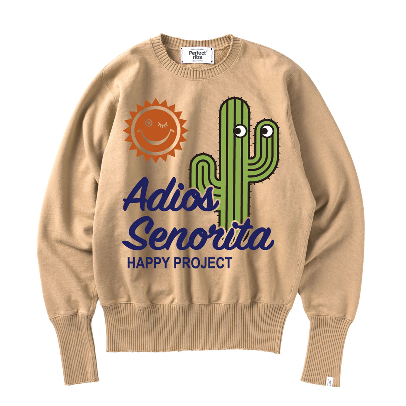 【Perfect ribs®︎×A LOVE MOVEMENT】"Adios Senorita & California Dreaming" Strange Sleeve Crew Neck Sweat Shirts / Light Brown(ストレンジスリーブ クルーネック スウェット/ライトブラウン)