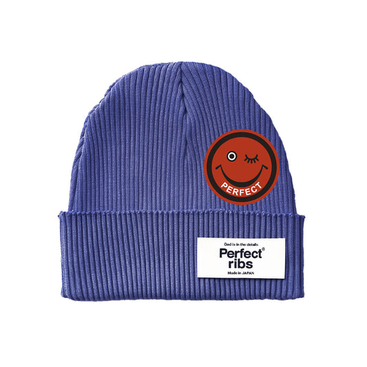 【Perfect ribs®︎×A LOVE MOVEMENT】”SMILE Patch" Rib Beanie Cap / Vintage Navy (リブ ビーニー キャップ/ヴィンテージネイビー)